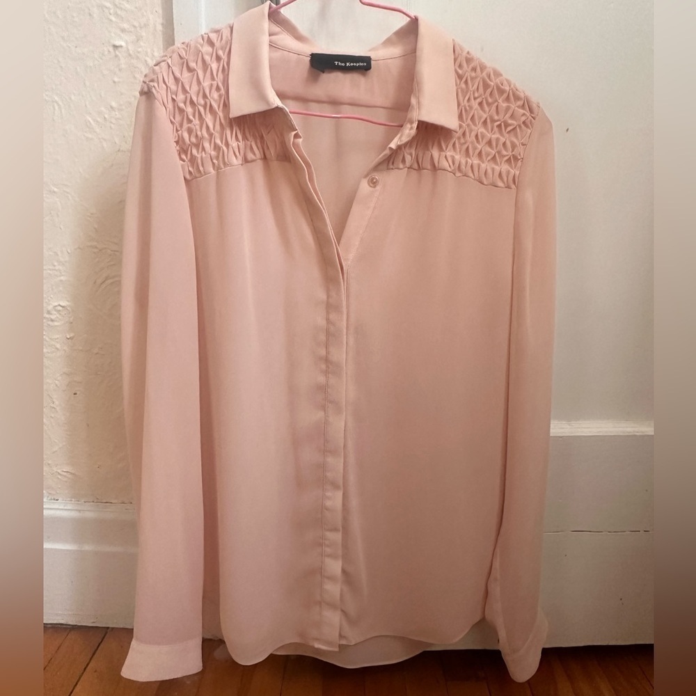 The Kooples Blush Pink Sheer Blouse with Smocked Shoulders - Size S